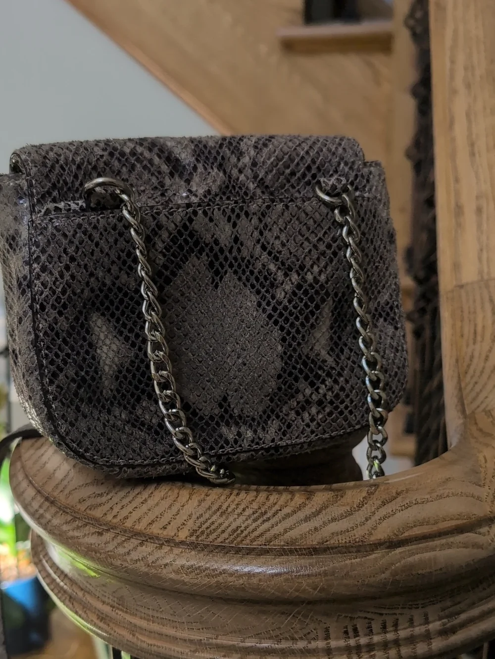 Michael Kors Silver-Gray Snake Embossed Mini Crossbody